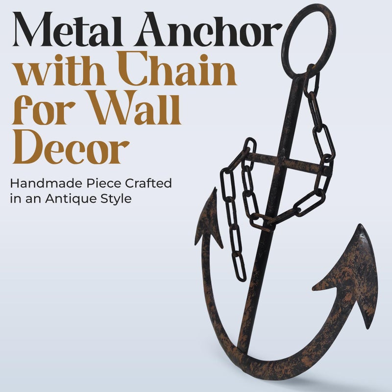 Everydecor Metal Anchor for Wall Decor - Antique Nautical Decoration for Living Room, Restroom, Bathroom, Bedroom, Kitchen - Boat, Ship Anchor with Chain for Home Interior - Image 2